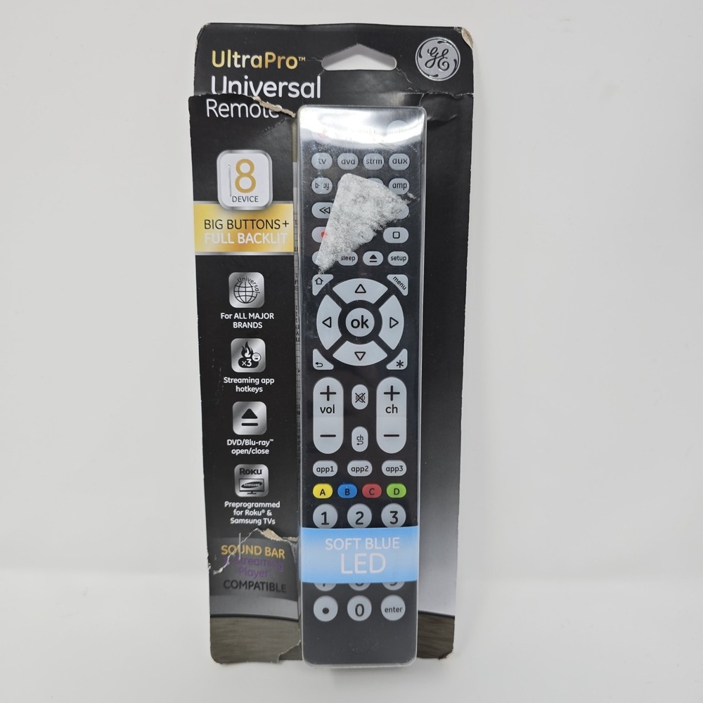 GE UltraPro Universal Remote 8 Device Backlit Big Button Black 37123